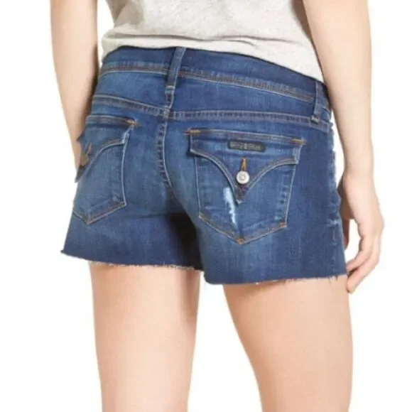 ☔️🔹️Hudson Blue Denim Raw Hem Buttoned Pocket Shorts Size 6/28